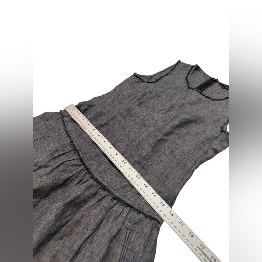Theory Redbay Linen Dress Blue Chambray Mini Size 2 Drop Waist - Picture 13 of 13